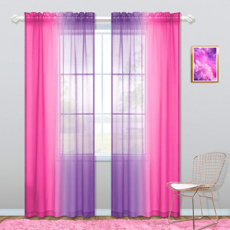 KOUFALL Room Decor for Teen Girls Bedroom Decoration Pink and Purple Sheer Kids Curtains Set of 2 Panels 52 x 84 Inch Length - Image 2